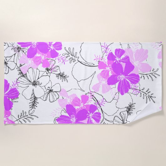 Midnight Garden Hawaiian Hibiskus Floral Violet Strandtuch (Vorderseite)