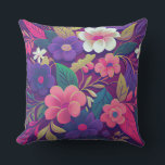Midnight Garden Jewel Floral Throw Pillow Kissen<br><div class="desc">Make your space bloom with bold elegance. This Midnight Garden Jewel Floral Throw Pillow features vibrant pink, purple, coral, and ivory blossoms layered against a deep, dramatic plum background. Lush teal and golden leaves weave throughout the design, creating a rich, painterly botanical composition that instantly elevates any room. The saturated...</div>