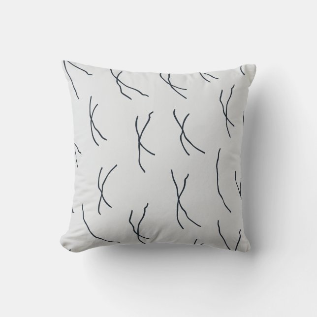 Midnight Garden Light Grey Abstract Sketchy Lines Kissen (Vorderseite)