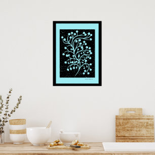 Midnight Garden Line Türkis Nebel    Poster