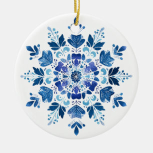 Midnight Garden-Schneeflocken-Ornament   Tiefblau  Keramik Ornament