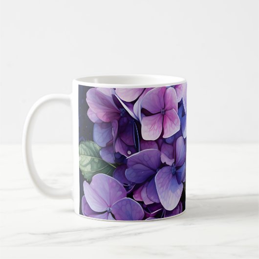 Midnight Garden Violet Hydrangea Wassercolor Kaffeetasse (Links)
