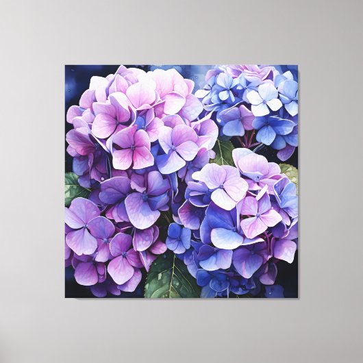 Midnight Garden Violet Hydrangea Wassercolor Leinwanddruck (Vorderseite)