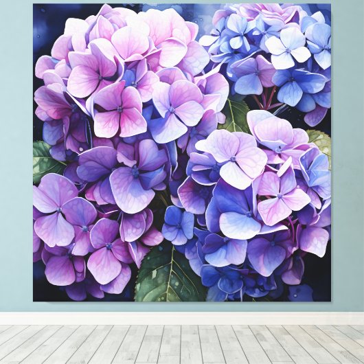 Midnight Garden Violet Hydrangea Wassercolor Leinwanddruck (Insitu (Holzboden))