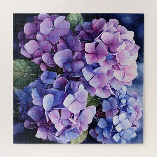 Midnight Garden Violet Hydrangea Wassercolor Puzzle (Horizontal)