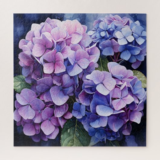 Midnight Garden Violet Hydrangea Wassercolor Puzzle (Vertikal)