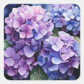 Midnight Garden Violet Hydrangea Wassercolor Quadratischer Aufkleber (Vorderseite)
