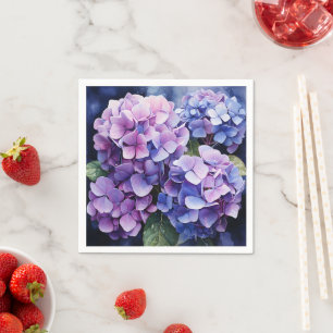 Midnight Garden Violet Hydrangea Wassercolor Serviette