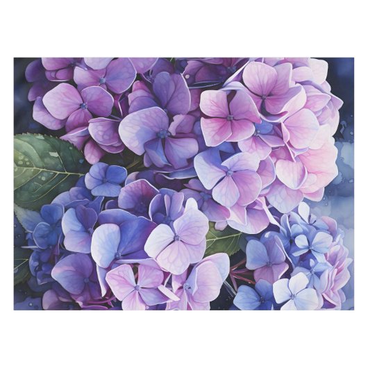 Midnight Garden Violet Hydrangea Wassercolor Tischdecke (Vorderseite (Horizontal))