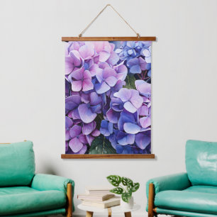 Midnight Garden Violet Hydrangea Wassercolor Wandteppich Mit Holzrahmen