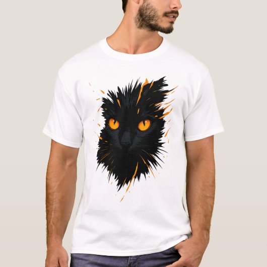 Midnight Gaze – Fiery-Eyed Black Cat Art T-Shirt (Vorderseite)