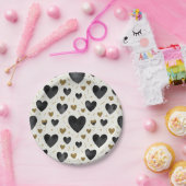 Midnight Glamour Watercolor & Gold Hearts Pappteller (Party)