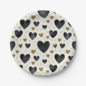 Midnight Glamour Watercolor & Gold Hearts Pappteller (Vorderseite)