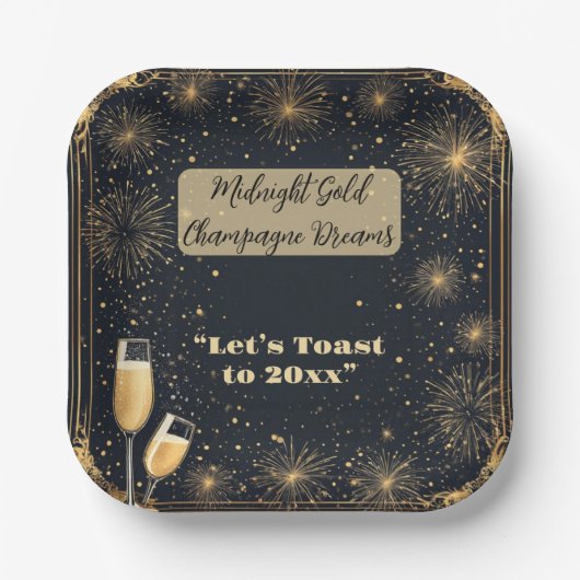 Midnight Gold Champagne Dreams Bubbly New Year Fun Pappteller (Vorderseite)