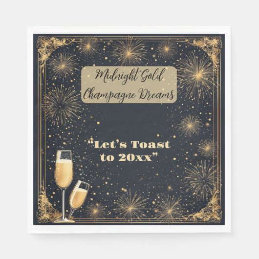 Midnight Gold Champagne Dreams Bubbly New Year Fun Serviette (Vorderseite)