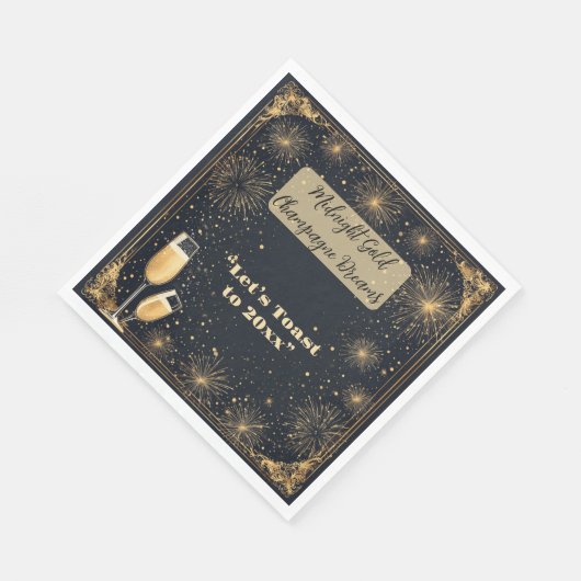 Midnight Gold Champagne Dreams Bubbly New Year Fun Serviette (Ecke)