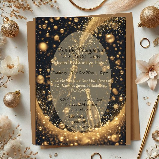 Midnight Gold Champagne Dreams New Year Bubbly Fun Acryleinladungen