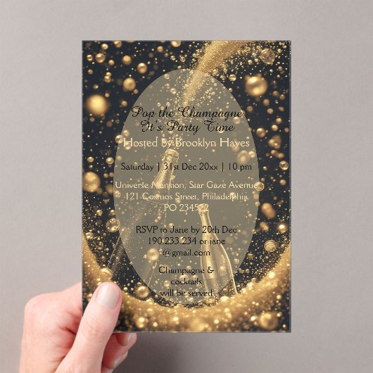 Midnight Gold Champagne Dreams New Year Bubbly Fun Acryleinladungen (Insitu (Handheld))