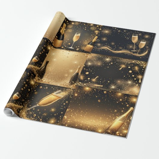 Midnight Gold Champagne Dreams New Year Glittering Geschenkpapier (Ungerollt)