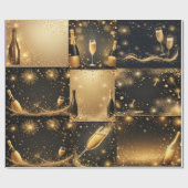 Midnight Gold Champagne Dreams New Year Glittering Geschenkpapier (Flach)
