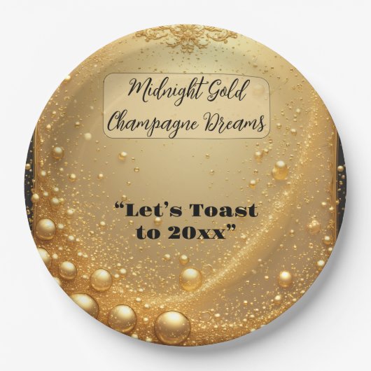 Midnight Gold Faux Champagne Dream Bubbly New Year Pappteller (Vorderseite)