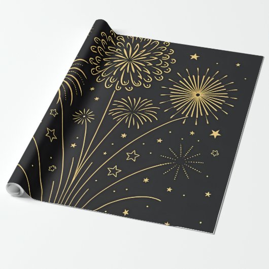 Midnight Gold Fireworks Wrapper Geschenkpapier (Ungerollt)