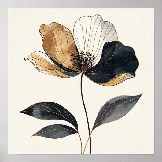 Midnight & Gold Majesty: Elegant Minimalist Botani Poster (Vorne)