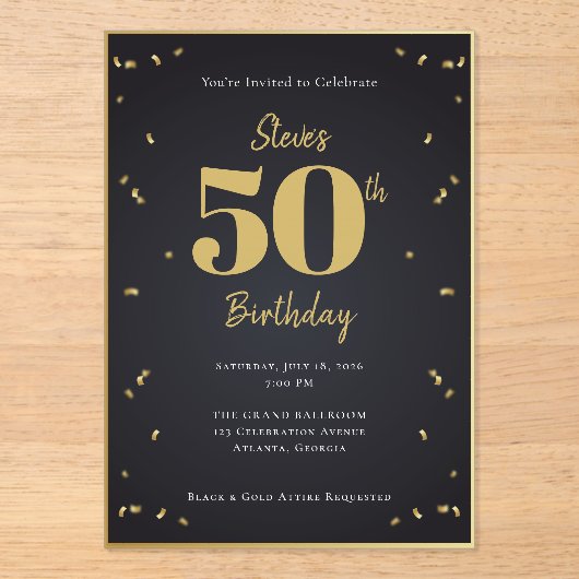 Midnight Gold Milestone Invitation Acryleinladungen (Vorderseite)