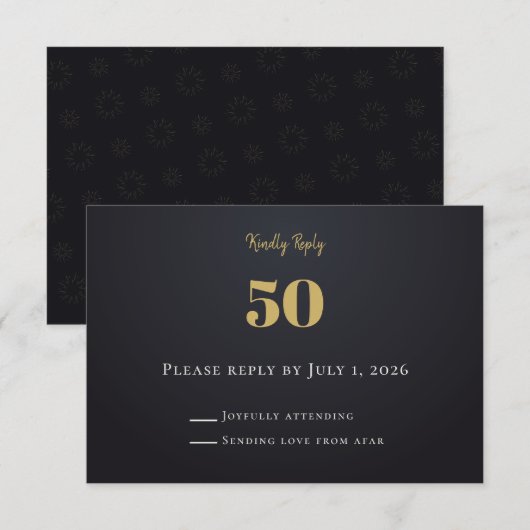 Midnight Gold Milestone RSVP Cards Karte (Vorne/Hinten)