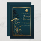 Midnight Gold Moon Botanical Wedding Einladung (Vorne/Hinten)