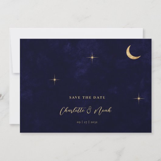 Midnight Gold Moon Stars Foto QR Code Wedding Save The Date (Vorderseite)