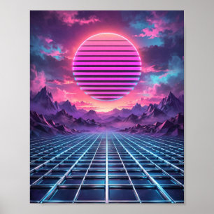 Midnight Grid — Vaporwave-Sonnenuntergangs-Poster Poster