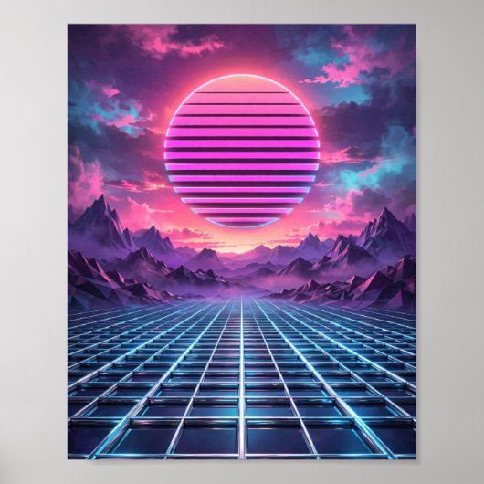 Midnight Grid — Vaporwave-Sonnenuntergangs-Poster Poster (Vorne)