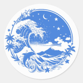 Midnight Hawaii: Wave, Dolphin & Haleakala Runder Aufkleber