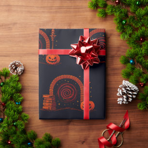 Midnight Hearth Mittelalterlich-Orange und Schwarz Geschenkpapier