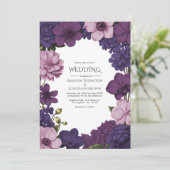 Midnight Iris, Velvet Plum & Dusty Petal Wedding Einladung (Stehend Vorderseite)