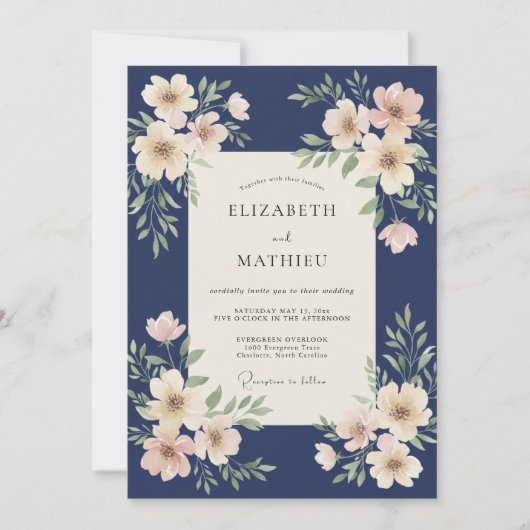 Midnight Ivory Petal Hochzeit Einladung (Vorderseite)