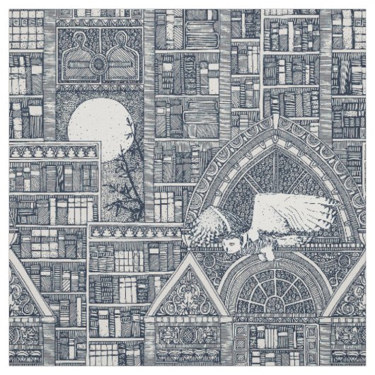 Midnight library indigo Fabric Stoff (Muster)