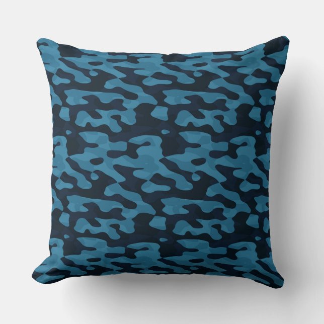 Midnight, light blue, muted blue, dark blue camo kissen (Vorderseite)