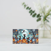 Midnight Magic: Black Cats & Pumpkins Halloween Begleitkarte (Stehend Vorderseite)
