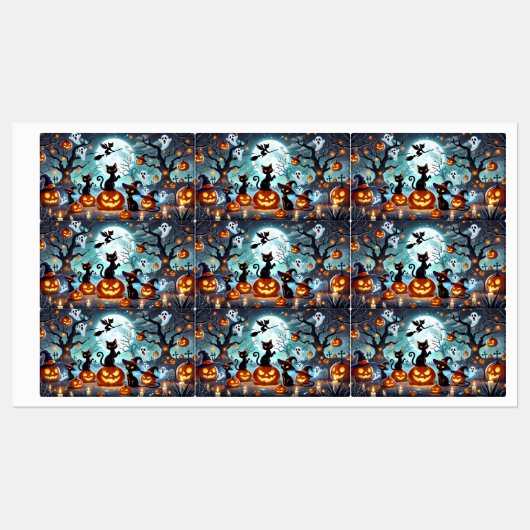 Midnight Magic: Black Cats & Pumpkins Halloween Etiketten (Blatt)