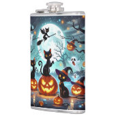 Midnight Magic: Black Cats & Pumpkins Halloween  Flachmann (Links)