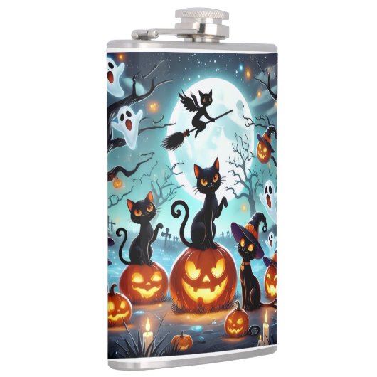 Midnight Magic: Black Cats & Pumpkins Halloween  Flachmann (Rechts)