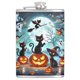 Midnight Magic: Black Cats & Pumpkins Halloween  Flachmann