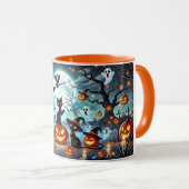 Midnight Magic: Black Cats & Pumpkins Halloween Tasse (VorderseiteRechts)