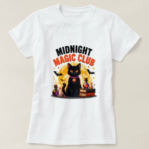 Midnight Magic Club Schwarze Katze Halloween Magie T-Shirt
