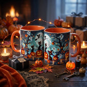 Midnight Magic: Schwarze Katzen & Kürbisse Hallowe Tasse