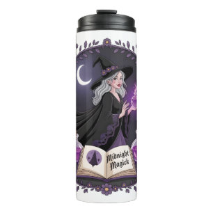Midnight Magick Illustration einer jungen Hexe Thermosbecher