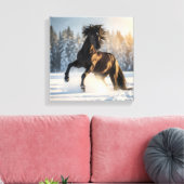 Midnight Majesty – Black Stallion in Winter Snow Leinwanddruck (Insitu (Wohnzimmer))