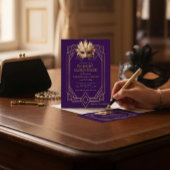 Midnight Masquerade Gold Feather Mask Purple Einladung